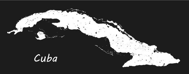 Cuba. Vector black and white map. Geographic map detailed outlines with designation of lakes and rivers.