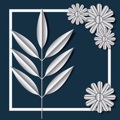flower and leafs frame decoration vector illustration design