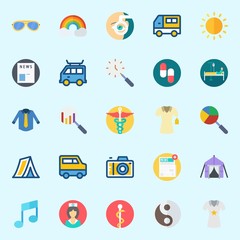 icons set about Hippies. with van, car, newspaper, pharmacy, patient and search