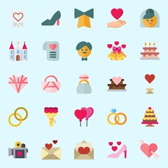 icons set about Wedding. with bride, bouquet, handbag, video camera, engagement ring and love letter