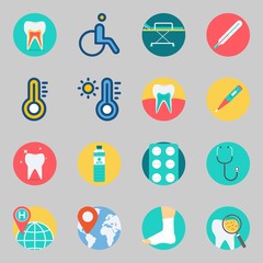 Icons set about Medical. with stethoscope, tooth and thermometer