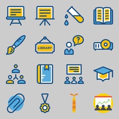 Icons set about School And Education. with presentation, paperclip and medal