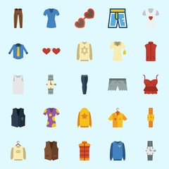 icons set about Man Clothes. with sunglasses, vest, short, sleeveless, trousers and shirt