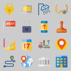 Icons set about Real Assets. with up, monumental and measuring