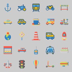 icons set about Transportation. with scooter, road sing, truck, traffic light, crane and taxi