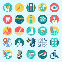 icons set about Medical. with teeth, thermometer, water, tooth, yoga and location
