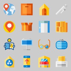 Icons set about Real Assets. with studying, ventilation and location