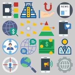 Icon set about Marketing with keywords search, receive, settings, newspaper, user and smartphone