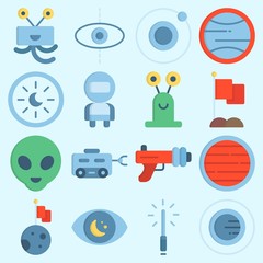 icons set about Universe. with flag, observation, blaster, astrology, lightsaber and orbit © Orxan
