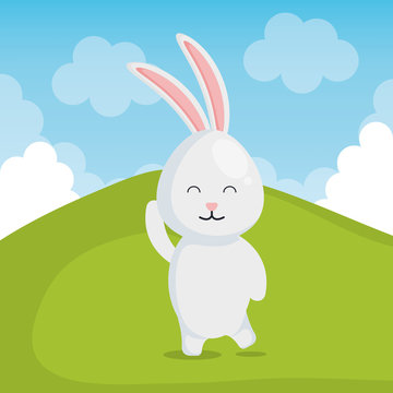 cute rabbit in landscape vector illustration design