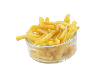 bowl of french fries on white background