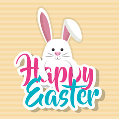 cute rabbit happy easter celebration vector illustration design