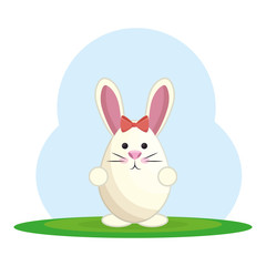 cute rabbit in landscape vector illustration design