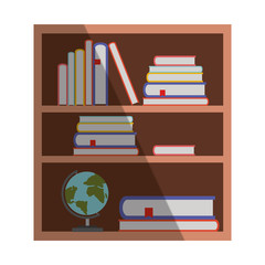bookcase with world planet icon vector illustration design