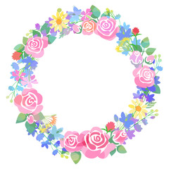 バラと草花のリース