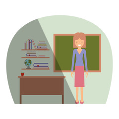 female teacher in classroom vector illustration design