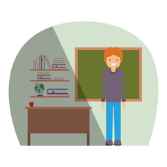 male teacher in classroom vector illustration design