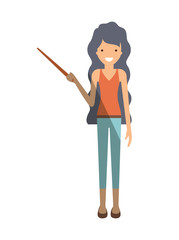female teacher with pointing stick vector illustration design