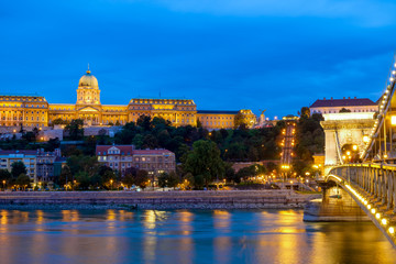 Budapest Chain Bridge and Royal palace at night