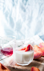 yellow peache slices and yoghurt