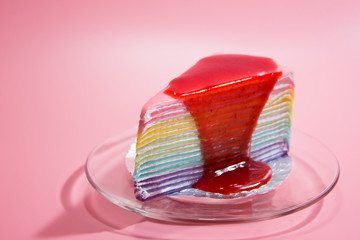 crepe cake in pink background