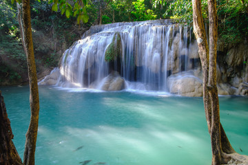 Beautiful Erawan waterfall in national park  forest , Kanchanaburi Province, Thailand