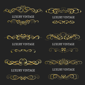 Gold decorative frame.Vintage logo templates Vector.