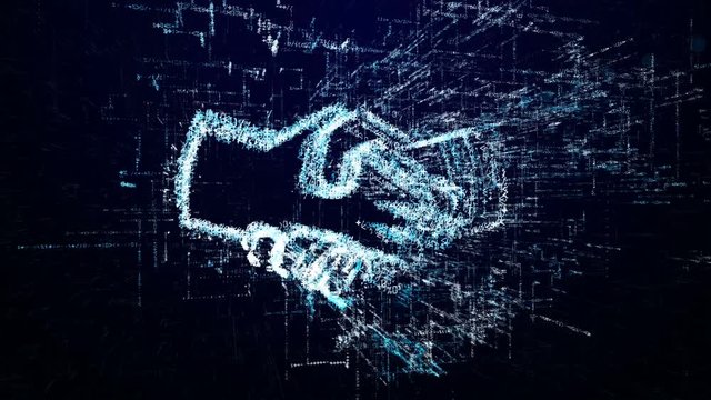 Handshake icon consisting of interactive digit and symbol. Hand shake icon in digital cyber space