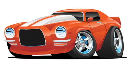 Photo sur Aluminium brossé Voitures de dessin animé Illustration vectorielle isolée de dessin animé américain classique de voiture de muscle