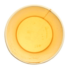 Used coffee cup paper isolated on white background, top view