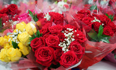 close up on colorful rose in a bouquet