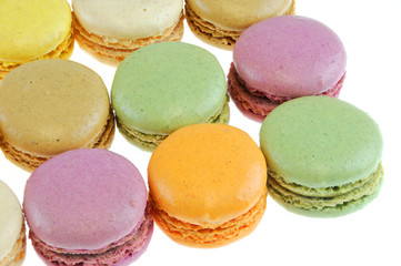 Colorful macarons isolated on the white background