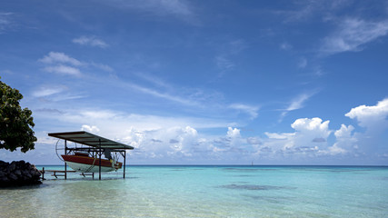 Boat lifts are a common scene in French Polynesia. Lifts protect the boats from tide.