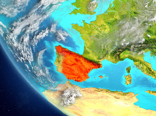 Satellite view of Spain in red