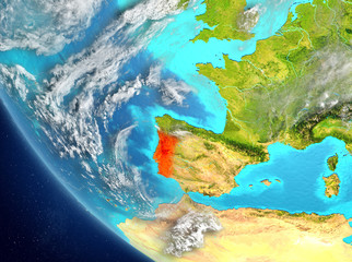 Satellite view of Portugal in red