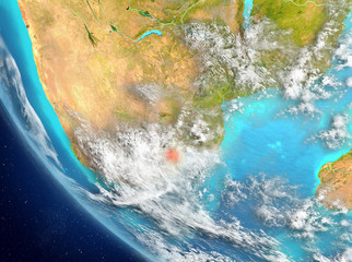 Satellite view of Swaziland in red