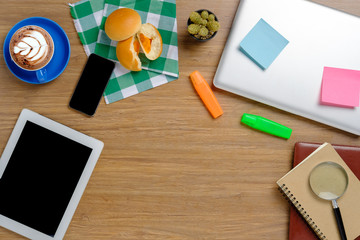 Office desktop with  supplies.