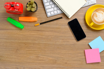 Office desktop with supplies.