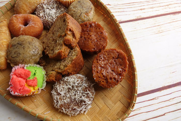 Asian traditional sweet desert on wooden board.