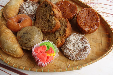 Asian traditional sweet desert on wooden board.
