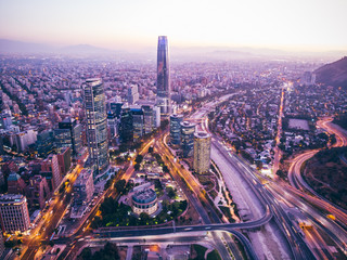 Fototapeta na wymiar Amazing aerial cityscape of Santiago de Chile