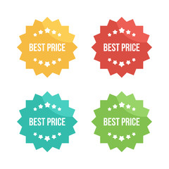 Set, collection of colorful best price badges, tags or stickers for products.
