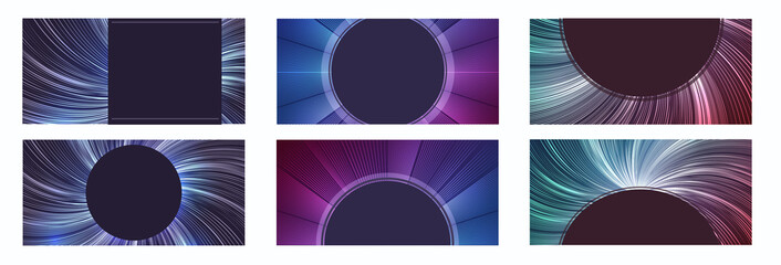 Set of horizontal templates with radial rays. Abstract background. Vector element for certificates, business cards, banners, invitation cards and your design