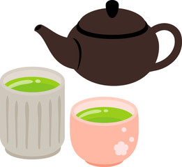 急須と二つの湯呑み