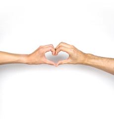 Heart sign by hand, love gesture on white background