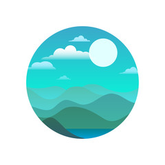 Round illustration with nature in blue hues. Vector element for your design.