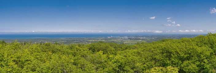Panoramic view above Blue Mountain Ski Resort in Collingwood, Ontario