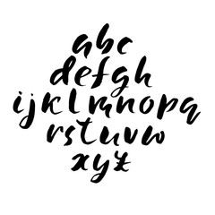 Handdrawn dry brush font. Modern brush lettering. Grunge style alphabet. Vector illustration.