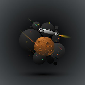 A car flying in space to mars - vector eps10