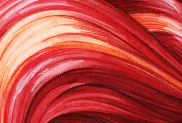 Texture pattern of a saturated red burgundy orange white wave. Live watercolor illustration. Hand-drawn.